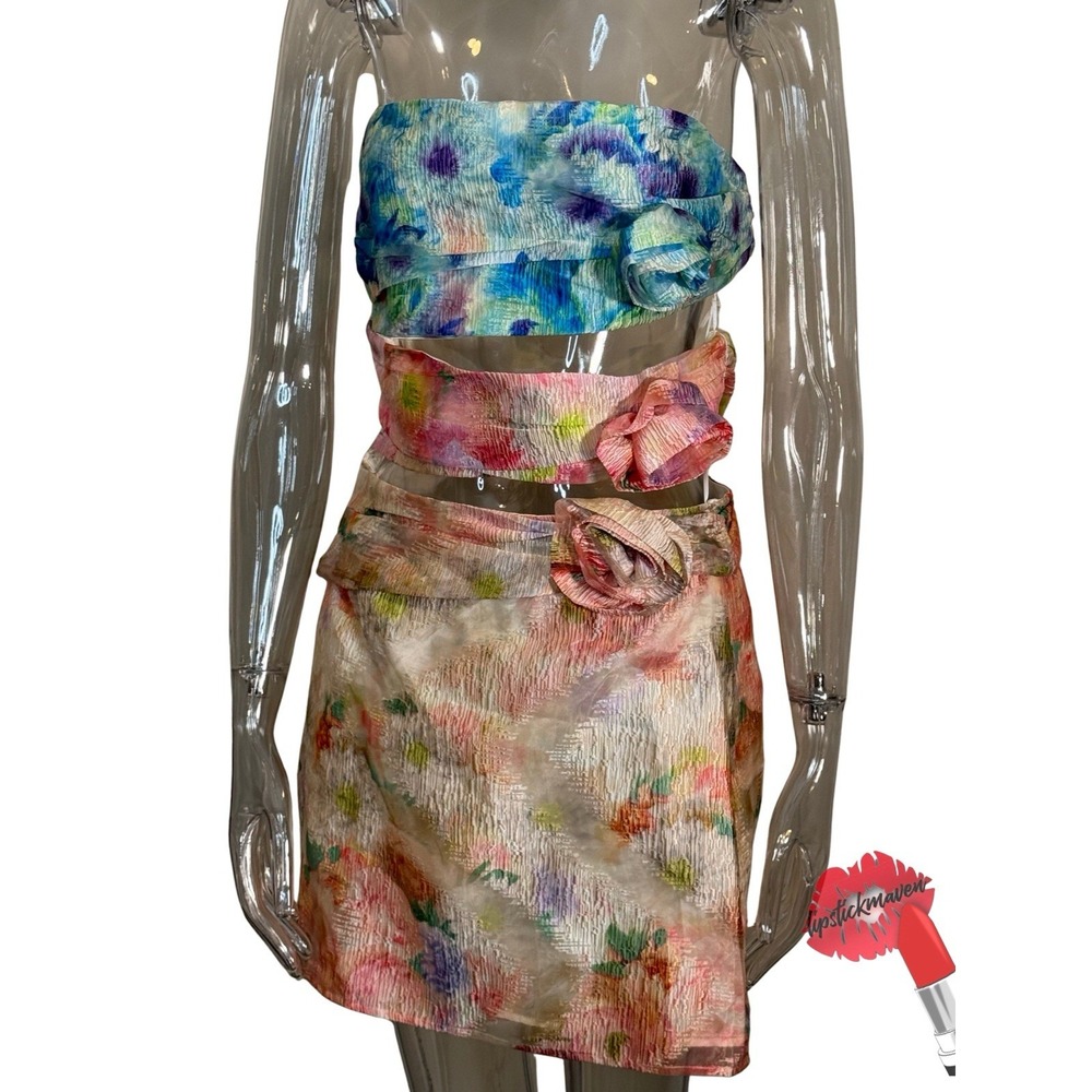 Lena Carson Party Dress‎ Large Watercolor Floral Cut Out Avant Garde Art To Wear